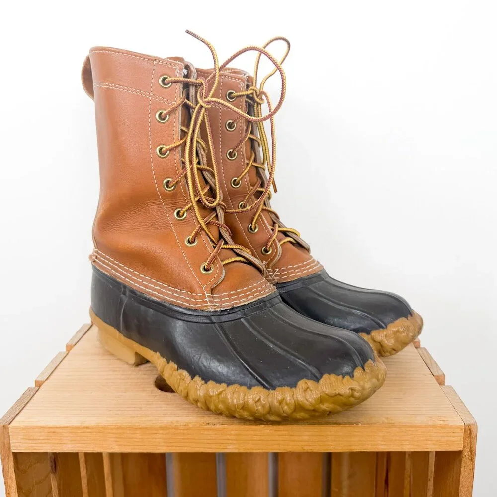 LL Bean Leather Lace Up Duck Boots Women's Size 8
